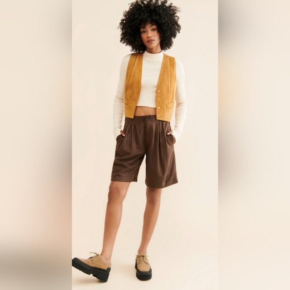 Free People We The Free Straight On Suede Shorts Chestnut